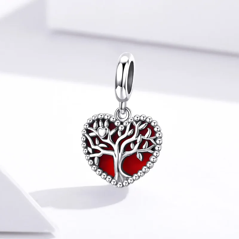 (image for) Pandora Style Silver Dangle Charm, Tree of Love, Red Enamel - SCC1556 - View 3