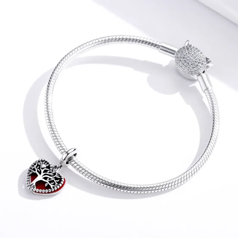 (image for) Pandora Style Silver Dangle Charm, Tree of Love, Red Enamel - SCC1556 - View 4