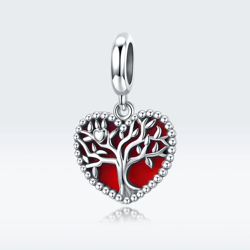 (image for) Pandora Style Silver Dangle Charm, Tree of Love, Red Enamel - SCC1556 - View 5
