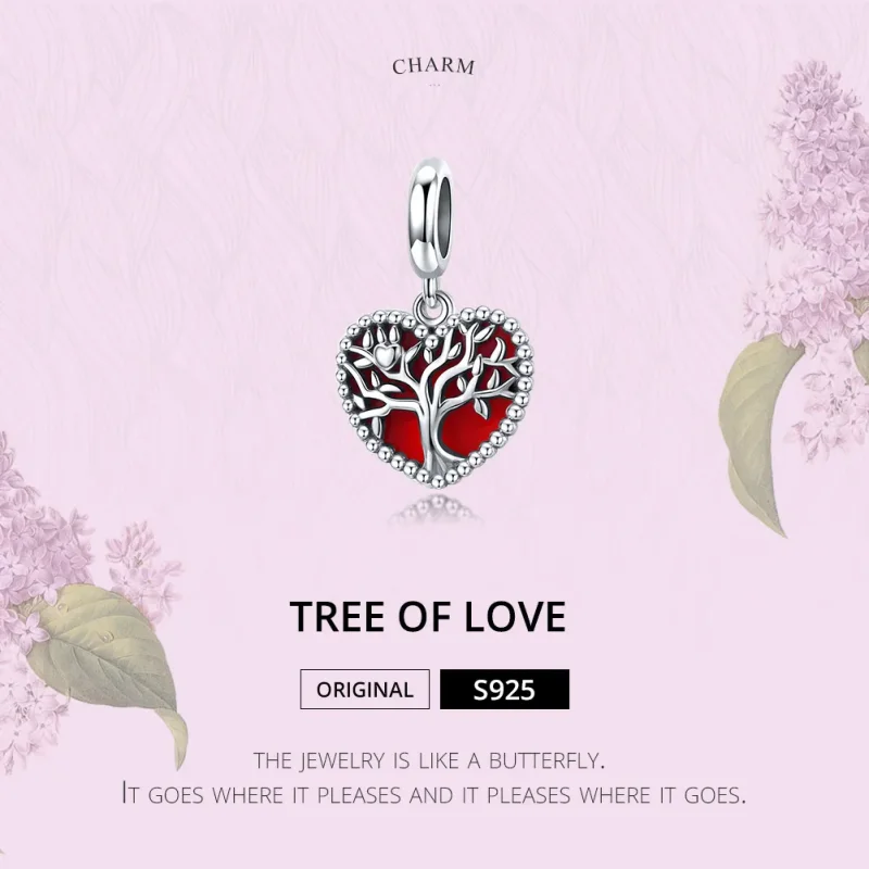 (image for) Pandora Style Silver Dangle Charm, Tree of Love, Red Enamel - SCC1556 - View 6
