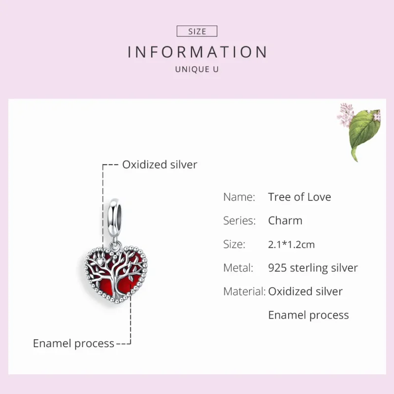 (image for) Pandora Style Silver Dangle Charm, Tree of Love, Red Enamel - SCC1556 - View 7