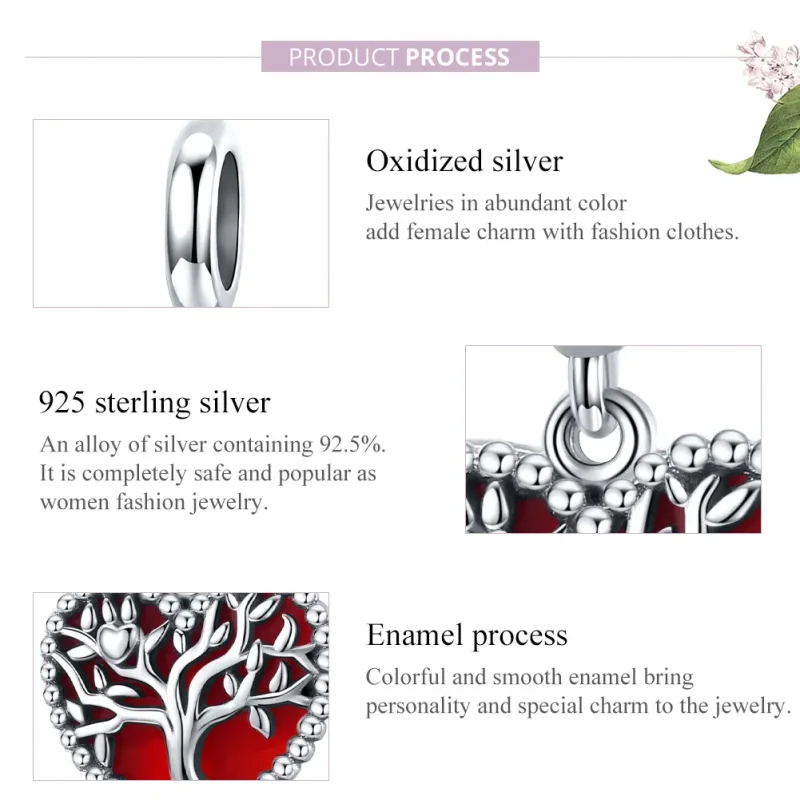 (image for) Pandora Style Silver Dangle Charm, Tree of Love, Red Enamel - SCC1556 - View 8