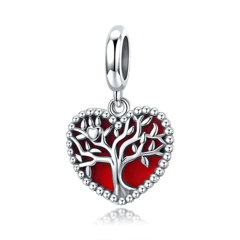 (image for) Pandora Style Silver Dangle Charm, Tree of Love, Red Enamel - SCC1556 - Product Image