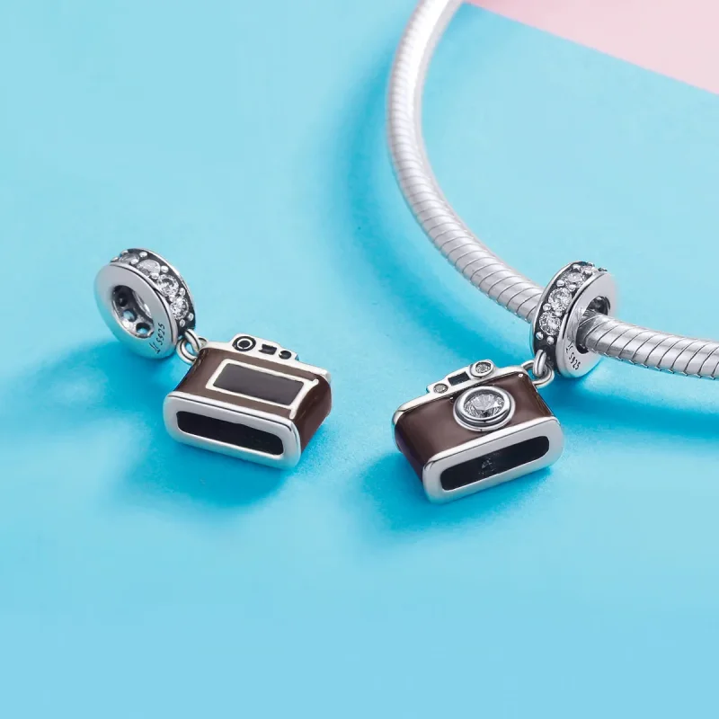 (image for) Pandora Style Silver Dangle Charm, Vintage Digital Camera, Brown Enamel - SCC953 - View 4