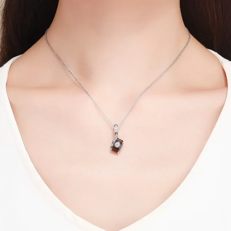 (image for) Pandora Style Silver Dangle Charm, Vintage Digital Camera, Brown Enamel - SCC953 - View 5