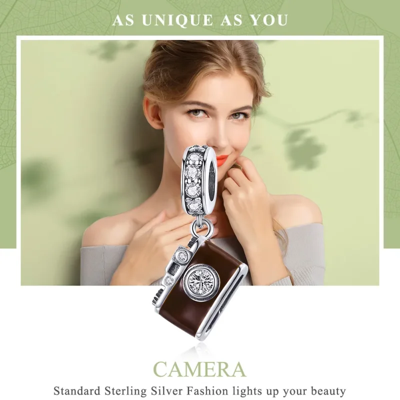 (image for) Pandora Style Silver Dangle Charm, Vintage Digital Camera, Brown Enamel - SCC953 - View 6