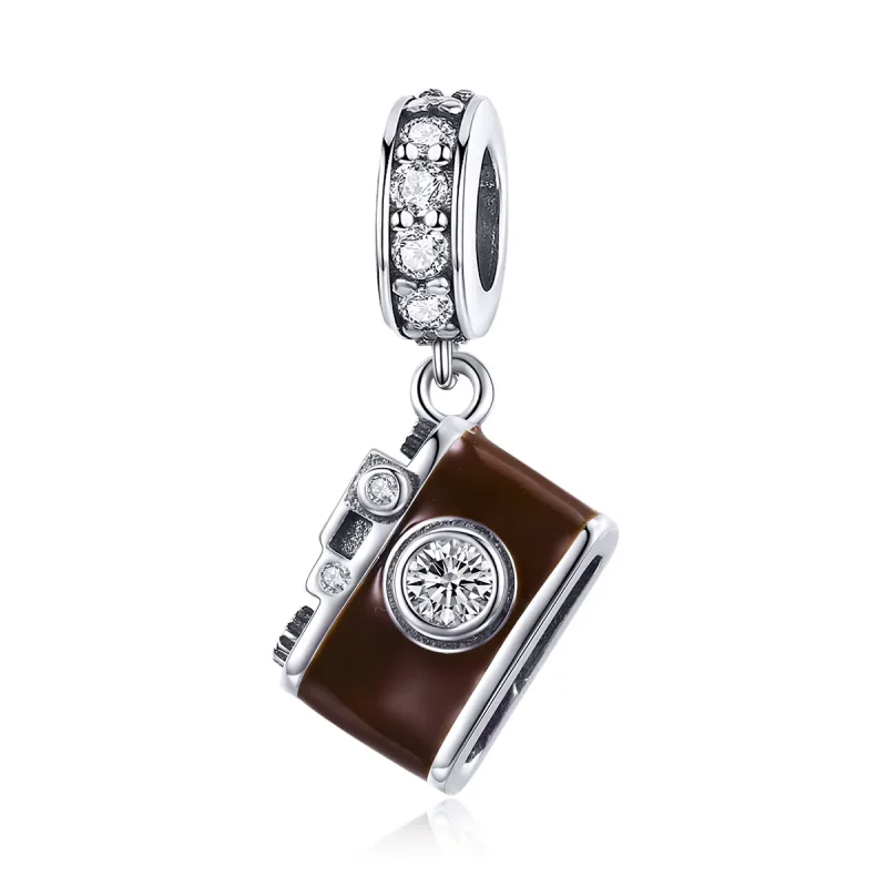 (image for) Pandora Style Silver Dangle Charm, Vintage Digital Camera, Brown Enamel - SCC953 - Product Image