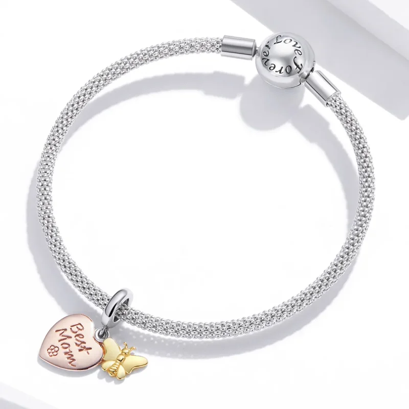 (image for) Pandora Style Tri-tone Bangle Charm, Bicolor Best Mom - SCC1792 - View 3