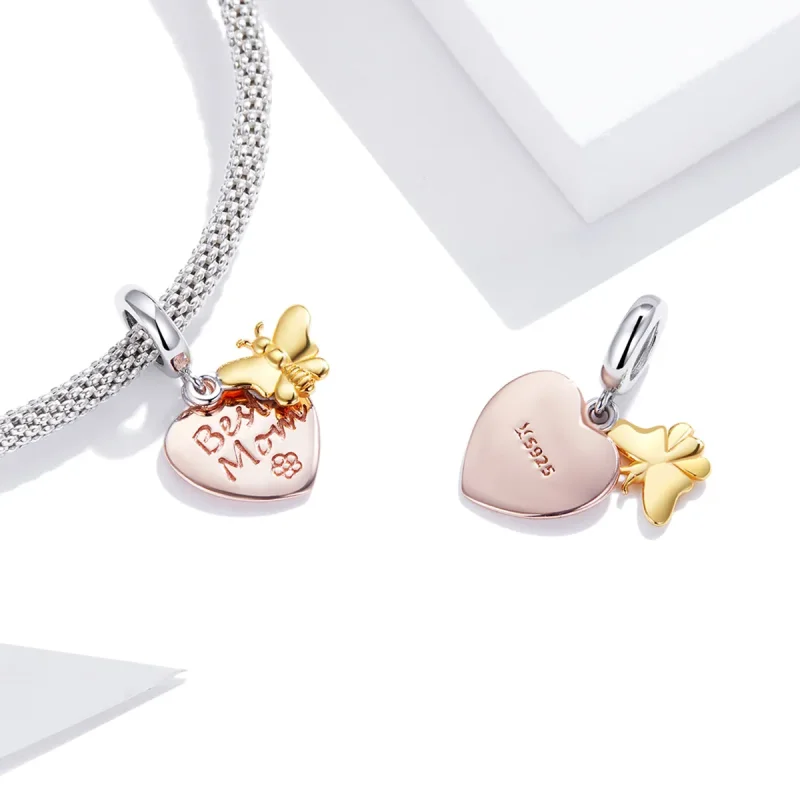 (image for) Pandora Style Tri-tone Bangle Charm, Bicolor Best Mom - SCC1792 - View 4