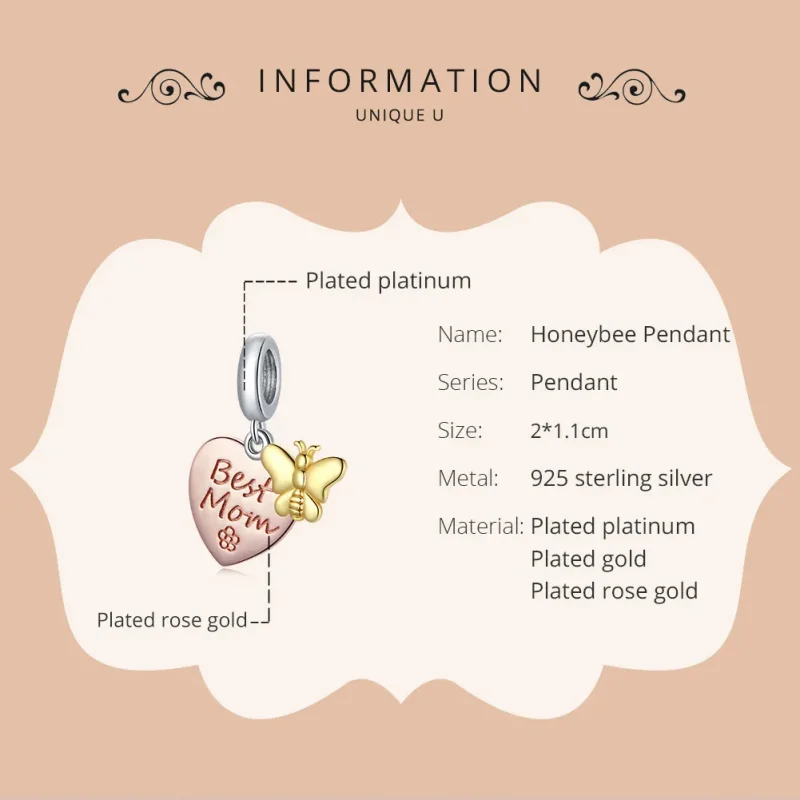 (image for) Pandora Style Tri-tone Bangle Charm, Bicolor Best Mom - SCC1792 - View 6