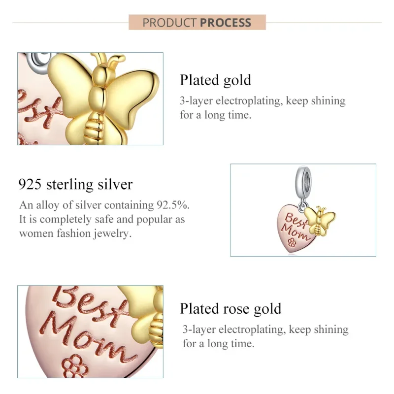 (image for) Pandora Style Tri-tone Bangle Charm, Bicolor Best Mom - SCC1792 - View 7