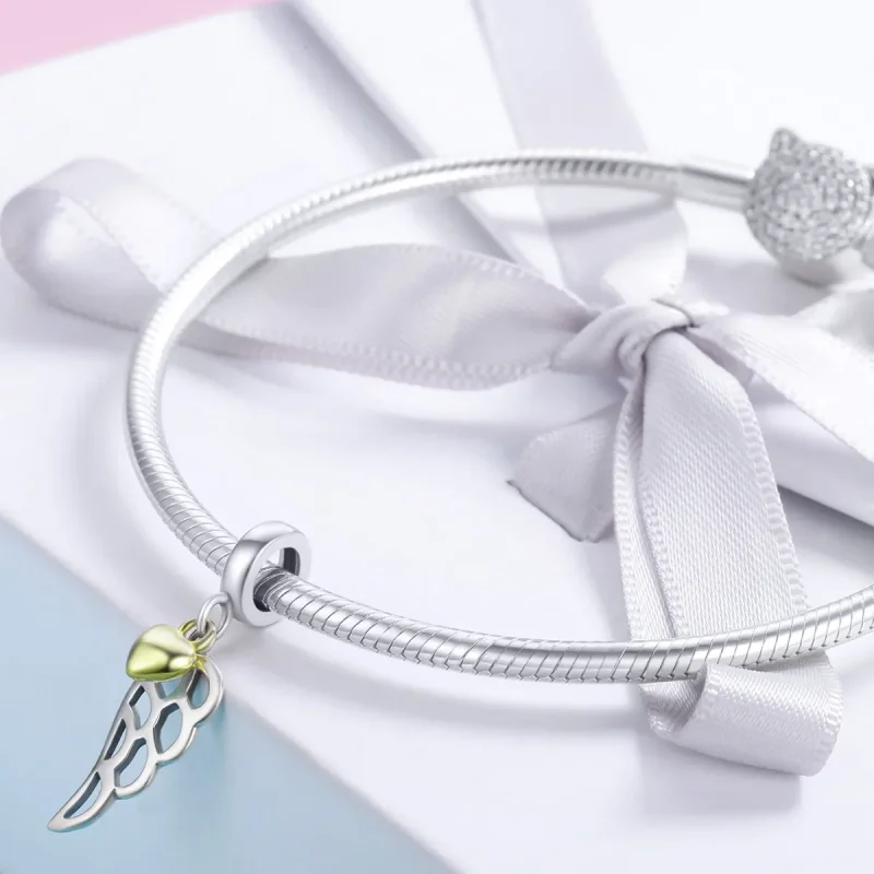 (image for) Pandora Style Tri-tone Bangle Charm, Bicolor Elf Wings - SCC838 - View 4