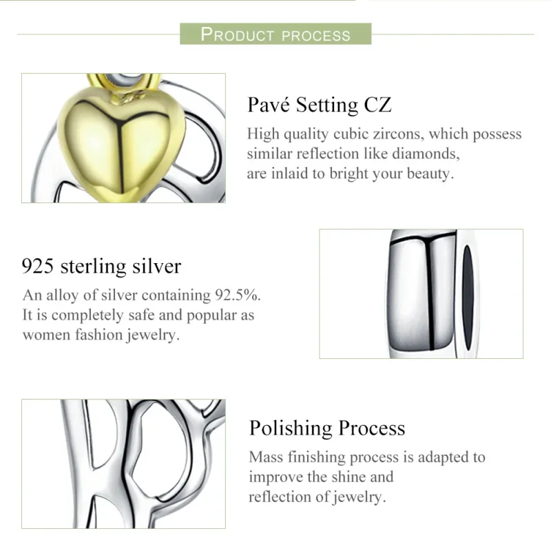 (image for) Pandora Style Tri-tone Bangle Charm, Bicolor Elf Wings - SCC838 - View 7