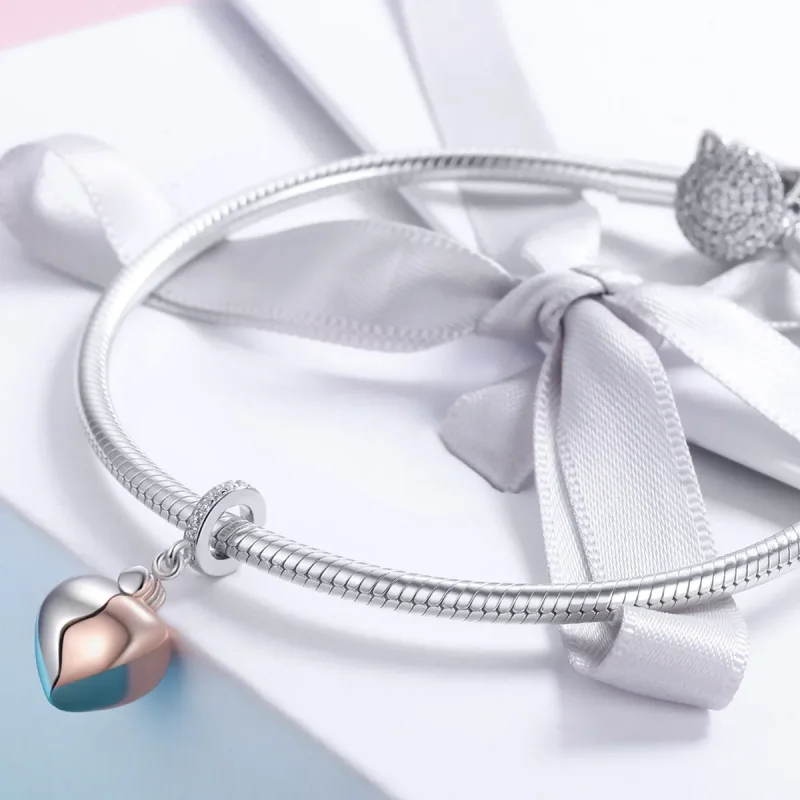 (image for) Pandora Style Tri-tone Bangle Charm, Bicolor Key In Open Heart - SCC844 - View 4