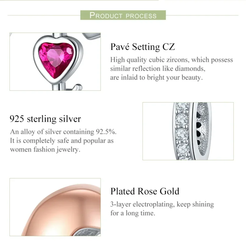 (image for) Pandora Style Tri-tone Bangle Charm, Bicolor Key In Open Heart - SCC844 - View 7