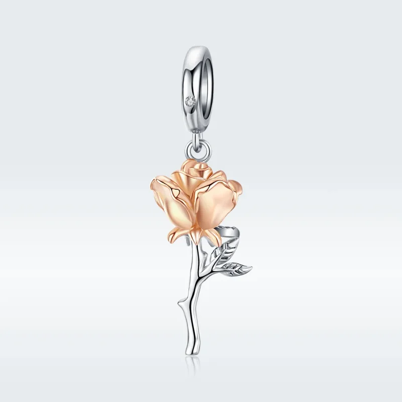 (image for) Pandora Style Tri-tone Bangle Charm, Bicolor Lover Rose Two Color Flowers - BSC1 - View 5