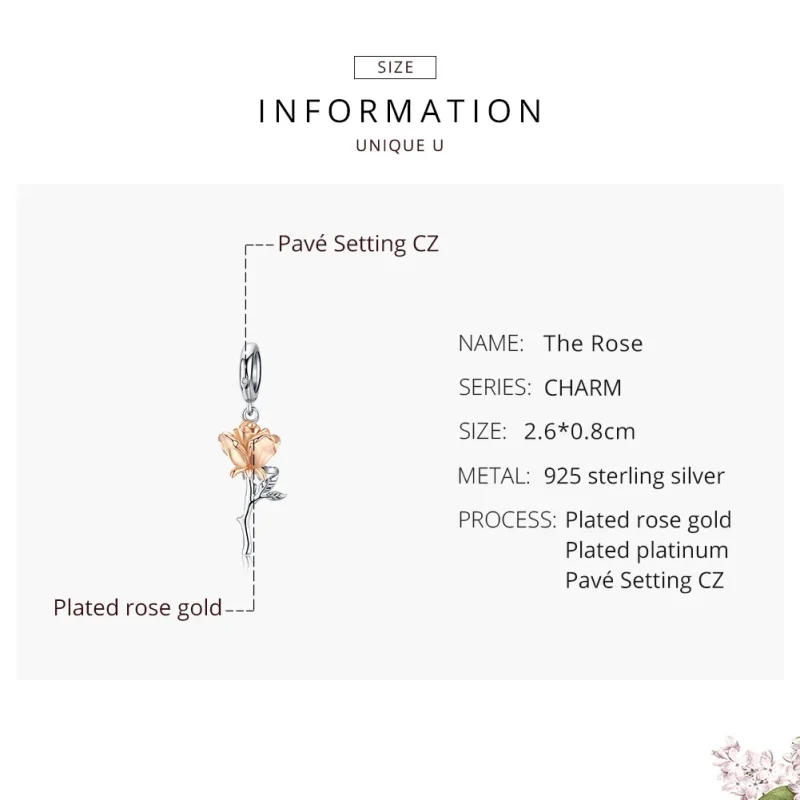 (image for) Pandora Style Tri-tone Bangle Charm, Bicolor Lover Rose Two Color Flowers - BSC1 - View 7