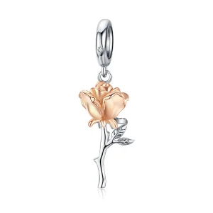 (image for) Pandora Style Tri-tone Bangle Charm, Bicolor Lover Rose Two Color Flowers - BSC145
