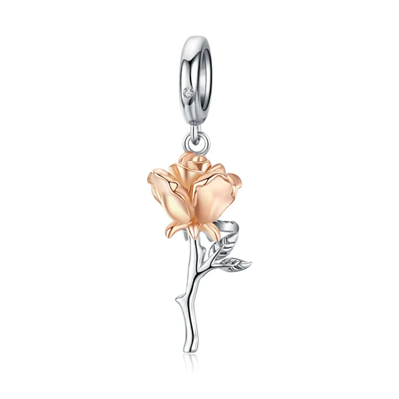 (image for) Pandora Style Tri-tone Bangle Charm, Bicolor Lover Rose Two Color Flowers - BSC145 - Product Image