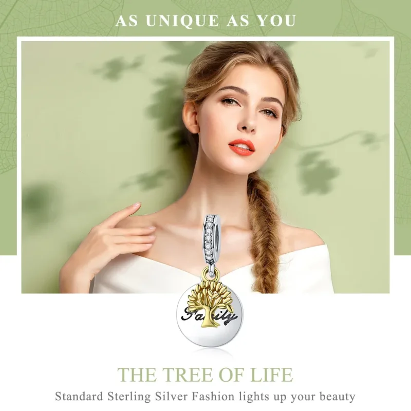 (image for) Pandora Style Tri-tone Bangle Charm, Bicolor Vintage Life Tree - SCC816 - View 6