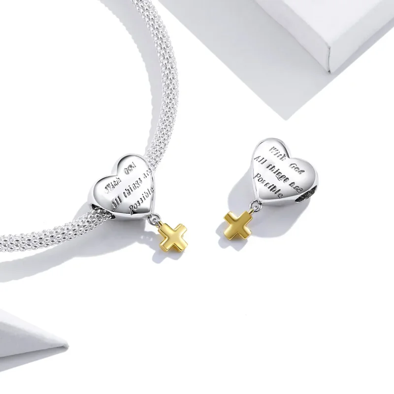 (image for) Pandora Style Tri-tone Bangle Charm, Bicolor With God All Things Are Possible - - View 4