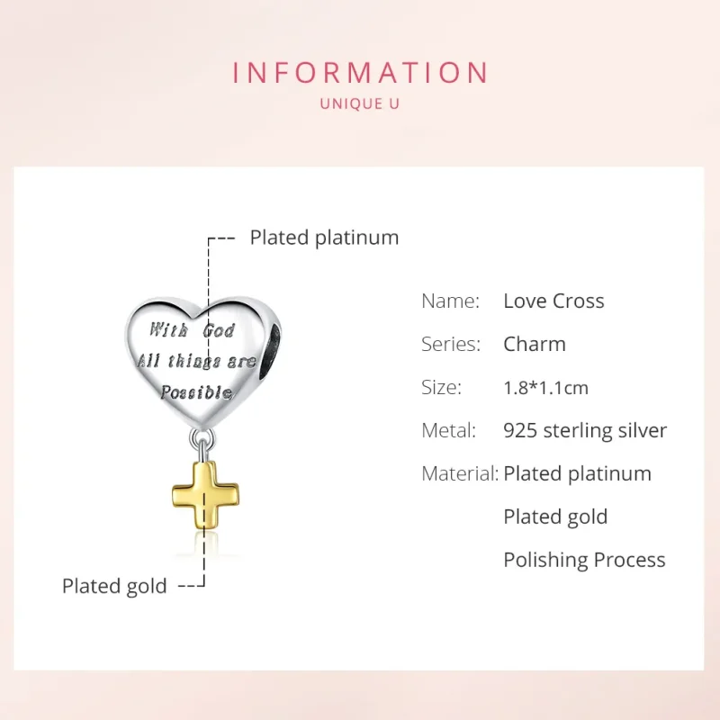 (image for) Pandora Style Tri-tone Bangle Charm, Bicolor With God All Things Are Possible - - View 6