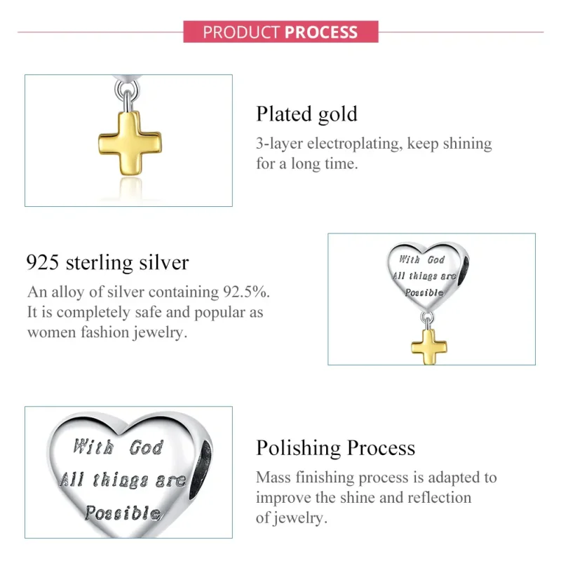 (image for) Pandora Style Tri-tone Bangle Charm, Bicolor With God All Things Are Possible - - View 7