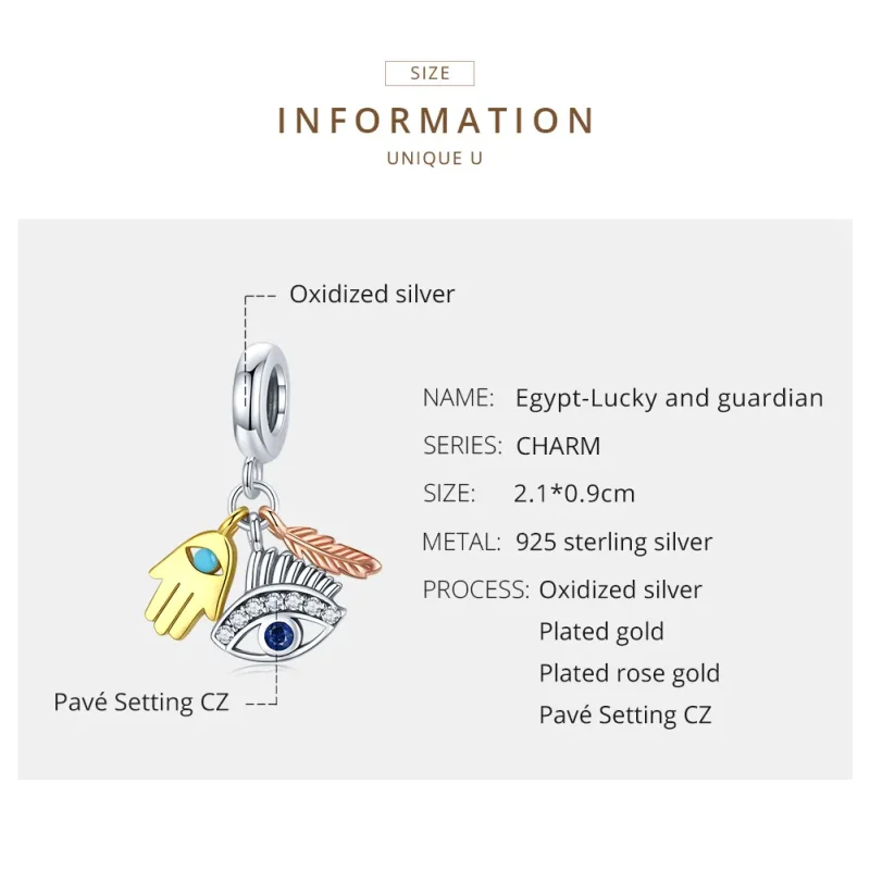 (image for) Pandora Style Tri-tone Bangle Charm, Egypt - Lucky Guardian - SCC1860 - View 6