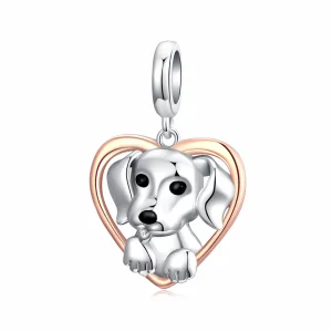 (image for) Pandora Style Two Tone Dangle Charm, Bicolor Labrador Puppy, Black Enamel - SCC1611