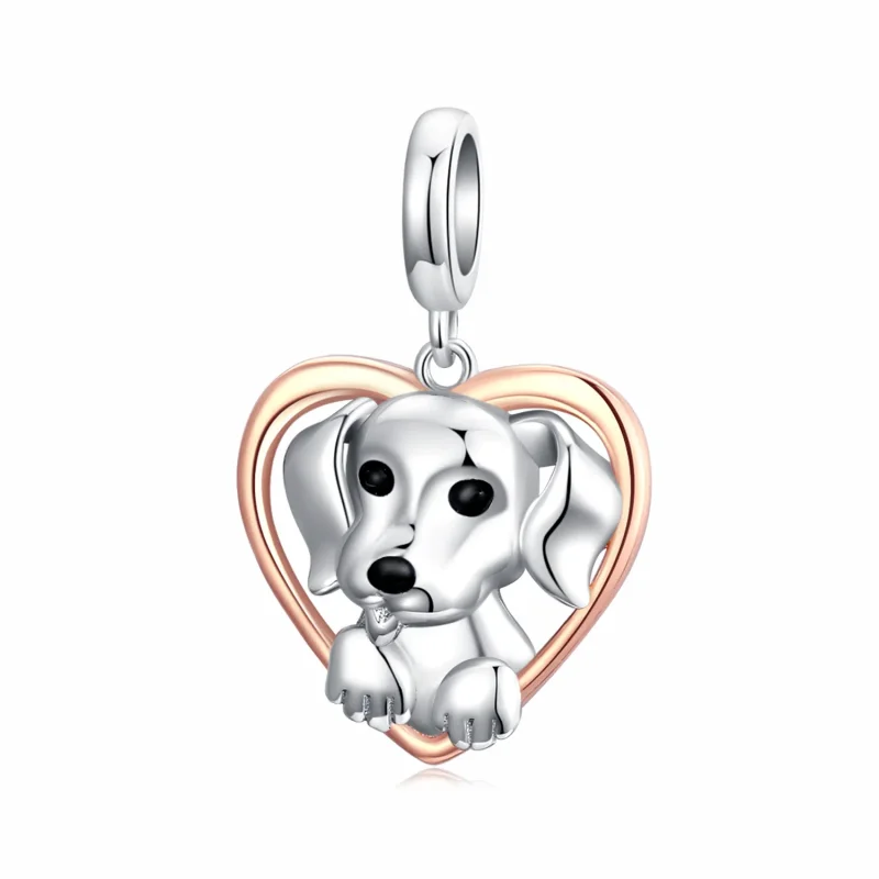 (image for) Pandora Style Two Tone Dangle Charm, Bicolor Labrador Puppy, Black Enamel - SCC1611 - Product Image