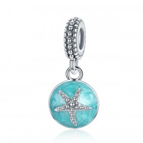 Pandora Style Silver Dangle Charm, Summer Style Blue Sea, Green Enamel - SCC136