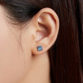 PANDORA Style Simple Geometry - Blue Cat's Eye Stud Earrings - SCE1269-BU