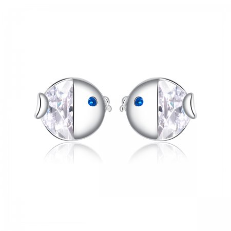 Pandora Style Silver Stud Earrings, Kiss Fish - BSE204