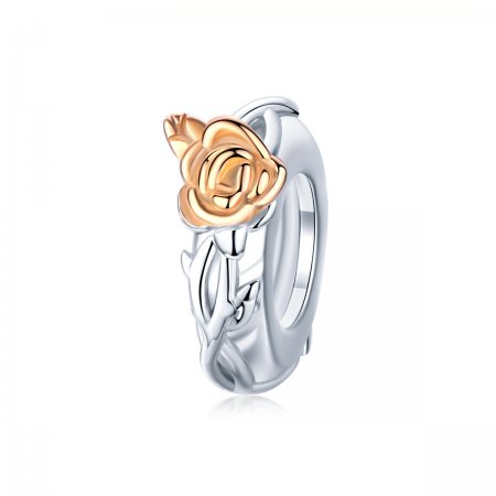 Pandora Style Two Tone Spacer Charm, Bicolor Lover Rose Flowers - BSC146