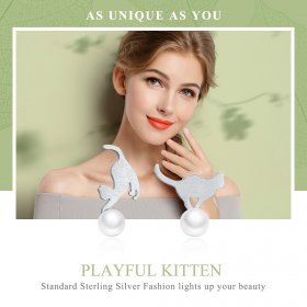 Silver Playful Kitten Stud Earrings - PANDORA Style - SCE235