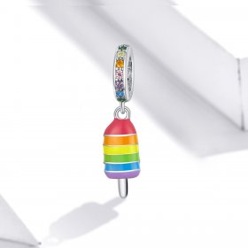 Pandora Style Silver Dangle Charm, Rainbow Ice Cream, Multicolor Enamel - BSC351