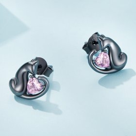 Pandora Style Black Cat Stud Earrings - SCE1591-D