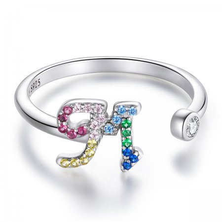 PANDORA Style Colorful Letter-M Open Ring - SCR723-M