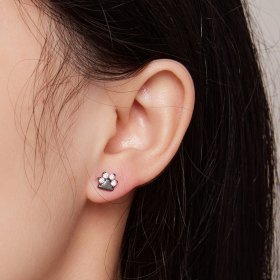Pandora Style Black Dog Paws Studs Earrings - SCE1575