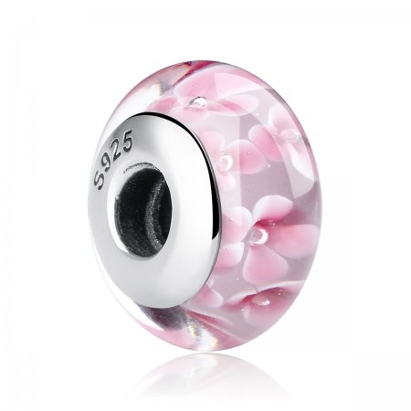 PANDORA Style Pink Flowers Murano Glass Charm - SCZ008