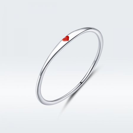 Pandora Style Silver Ring, Simple Love, Red Enamel - SCR620