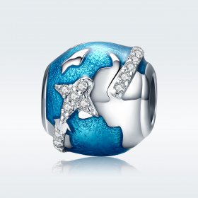 Pandora Style Silver Charm, Travel Around The World, Aquamarine Enamel - SCC183