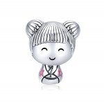 Pandora Style Silver Charm, Japanese Doll, Pink Enamel - SCC1455