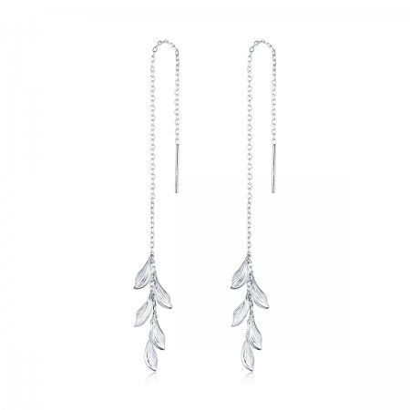 Pandora Style Silver Dangle Earrings, Leaves - SCE987