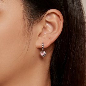 Pandora Style Pink Heart-Shaped Hoop Earrings - SCE1625
