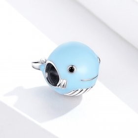 Pandora Style Silver Charm, Little Blue Whale, Cyan Blue Enamel - BSC250