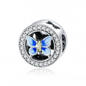 Pandora Style Silver Charm, Colorful Butterfly, Blue Enamel - SCC1682