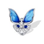 Pandora Style Silver Charm, Colorful Butterfly, Aquamarine Enamel - BSC405
