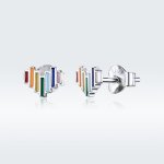 Pandora Style Silver Stud Earrings, Rainbow Heart - SCE787