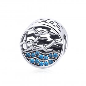 Pandora Style Silver Charm, Wave & Seagulls - SCC1454